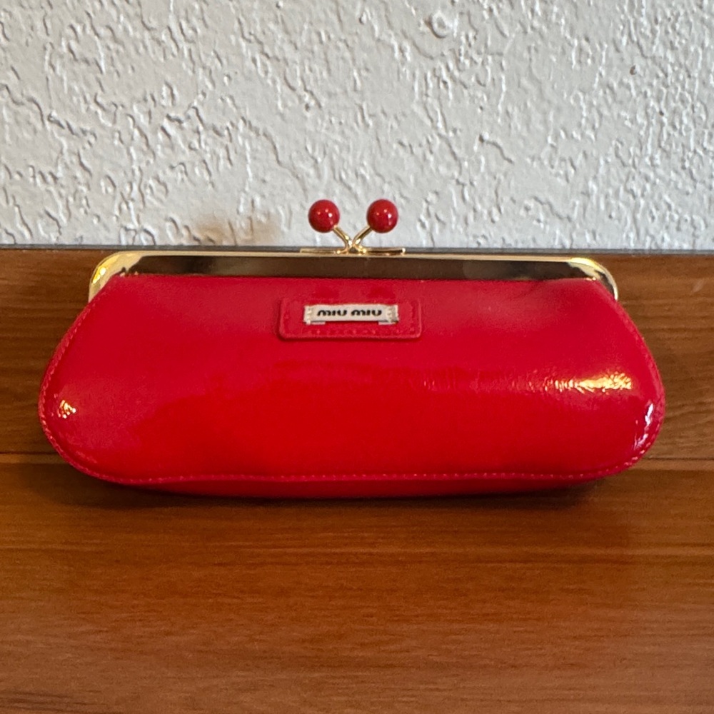 Miu Miu Glossy Red Wristlet/Crossbody with Gold Accents GWP